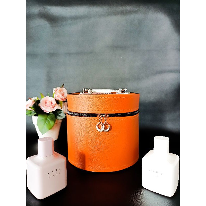 pouch makeup bulat oren/ tas kosmetik/ makeup box