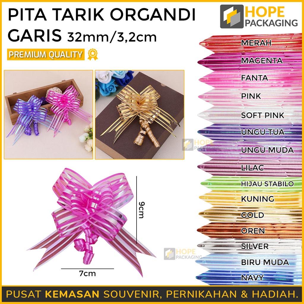 [ 5 PCS ] Pita Jadi / Pita Tarik Organdi Garis lebar 32 mm Panjang 48 cm