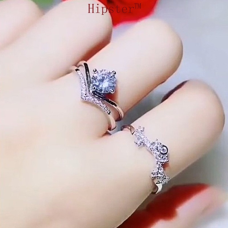 New Personalized Fashion Creative Twin Crown Inlaid Diamond Ring