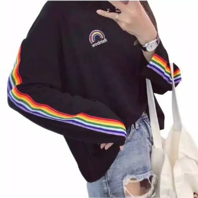 Fourfashion Sweater Blouse Rainbow Tangan Panjang