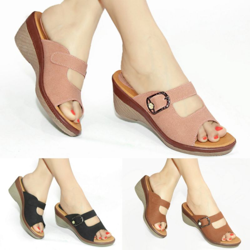 Sendal Wedges Wanita Slop Cewek J2721 CS02