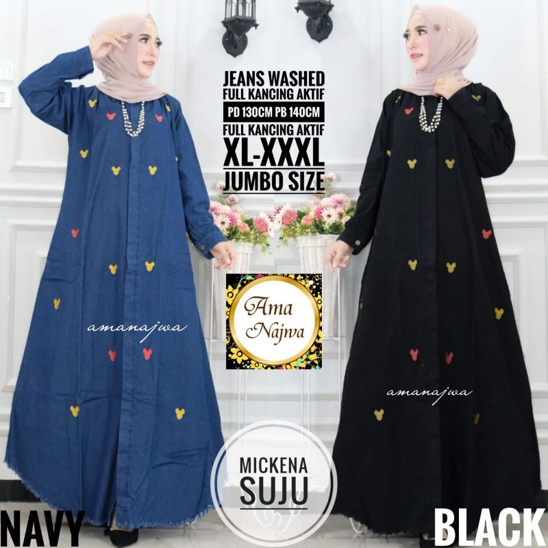 Mickena Suju By AMA NAJWA • Maxi Dress Gamis Jeans Wanita Super Jumbo