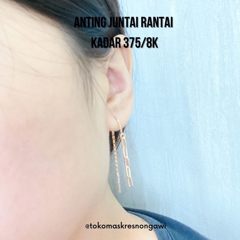 anting emas juntai rantai kadar375/8k emas asli