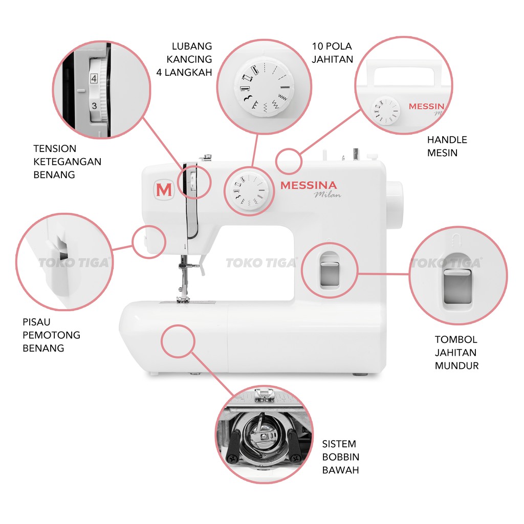 Mesin Jahit MESSINA M210 / M 210 Milan (Portable Multifungsi)