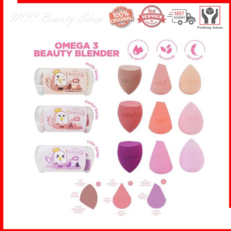 [KUALITAS SUPER PREMIUM] * NCC * Salsa Beauty Blender Omega 3 Sponge Series Spon BB