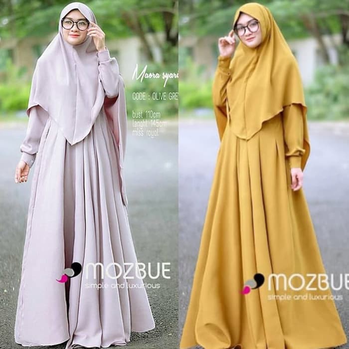 NEW MAORA SYARI Dress Gamis Syari satu set Hijab syari instan - Biru Muda