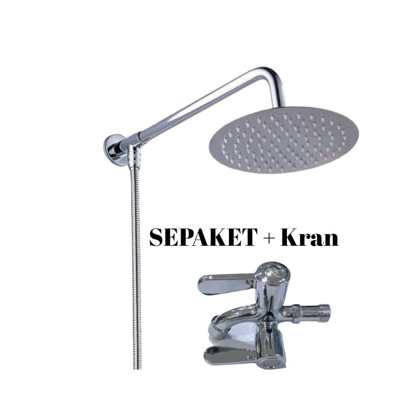 Shower Kamar Mandi Rainfall 8 inch Stainless Satu Set  / Shower mandi Tanpa Bobok Gratis Kran Cabang