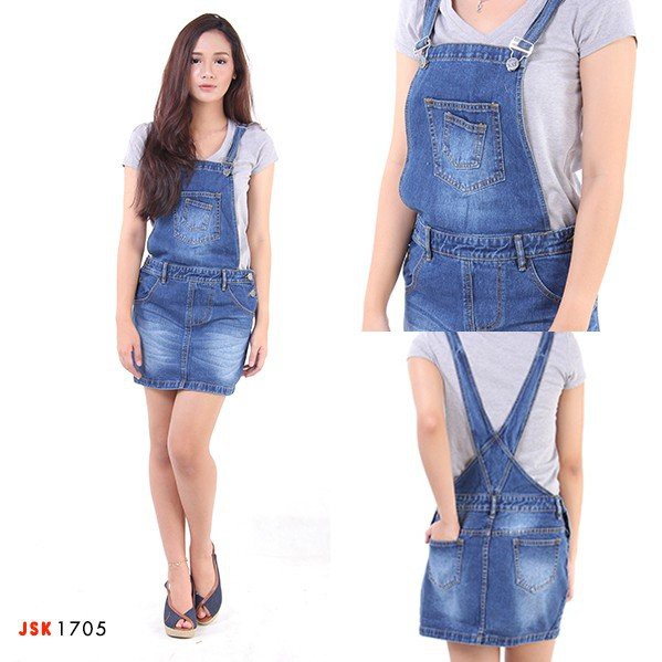 Rok Kodok Pendek Overall Skirt Jeans Ripped Denim Wanita Fashion Levis Gaul Cewek JSK 1705
