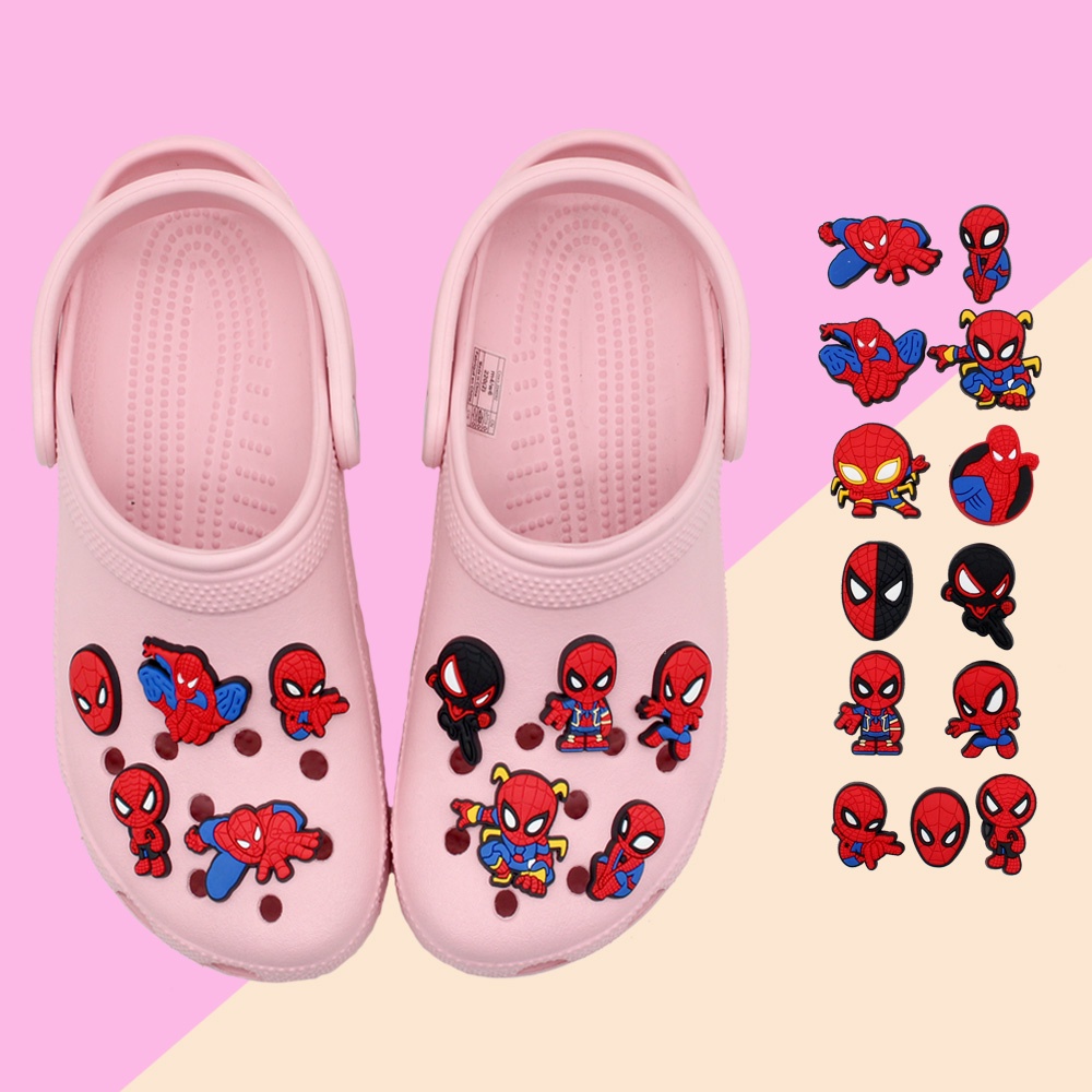 Super hero Jibbitz crocs Motif Kartun Spiderman shoe charms decorate Lubang Sepatu accessories Gesper hadiah anak laki-laki