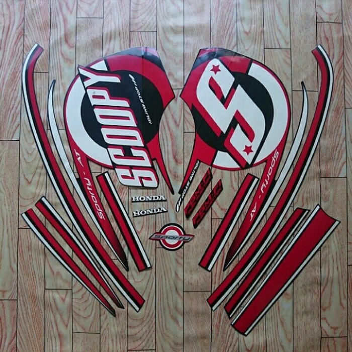 Stiker Body & Lis Body & Striping Motor Scoopy Sporty 2015 Hitam-Merah