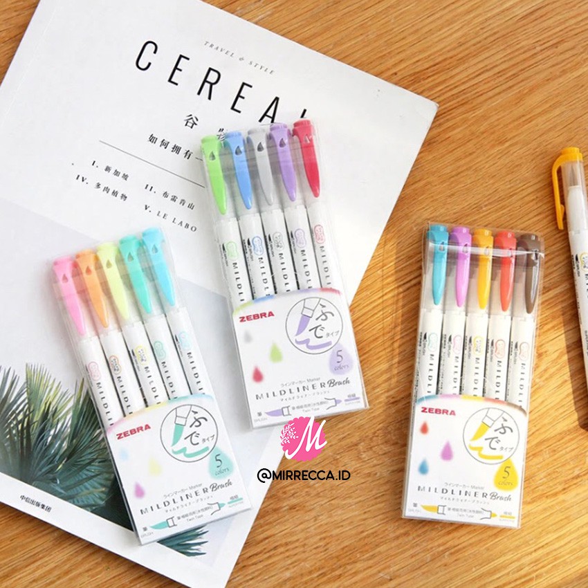 

SET 5 COLORS ZEBRA MILDLINER BRUSH PEN & MARKER DOUBLE ENDED HIGHLIGHTER