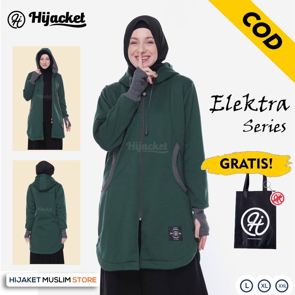 Jaket Wanita Hijacket Elektra Original Hijab Muslimah Pakaian Wanita Syari Trendy-GREEN