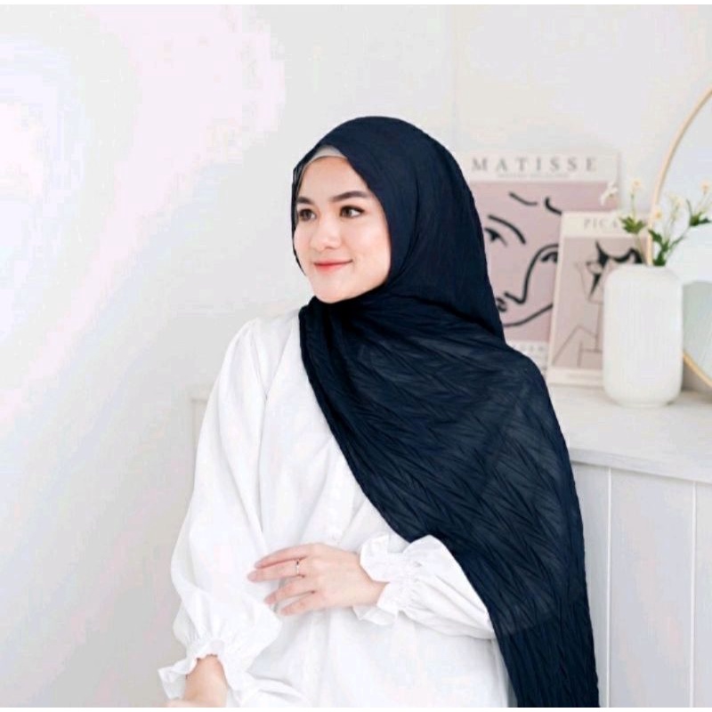 PASHMINA PLISKET PADI ZIGZAG CERUTY (COD)-Navy