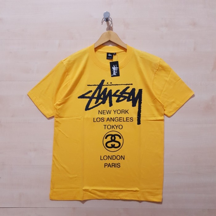 KAOS T SHIRT STUSSY WORLD TOUR TEE YELLOW - M