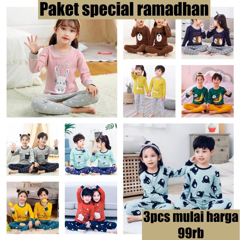 3 pcs paket hemat baju tidur anak-baju tidur anak -setelan anak perempuan-setelan anak laki laki-baju tidur anak laki laki-baju tidur anak perempuan/promo spesial ramdhan