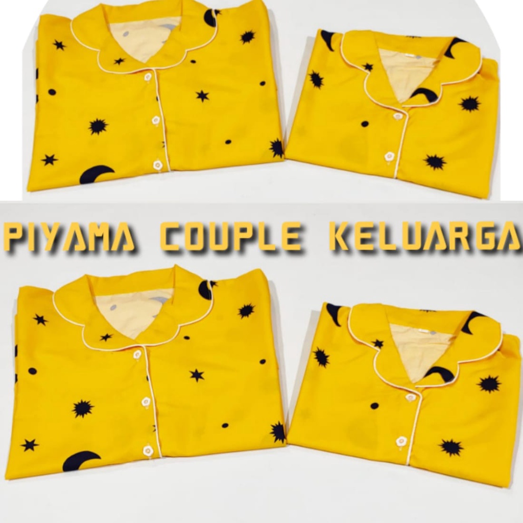 PIAMA PENDEK SET/SETELAN HOTPANT 3/4 COUPLE ibu dan anak gambar starmoon / bulan bintang