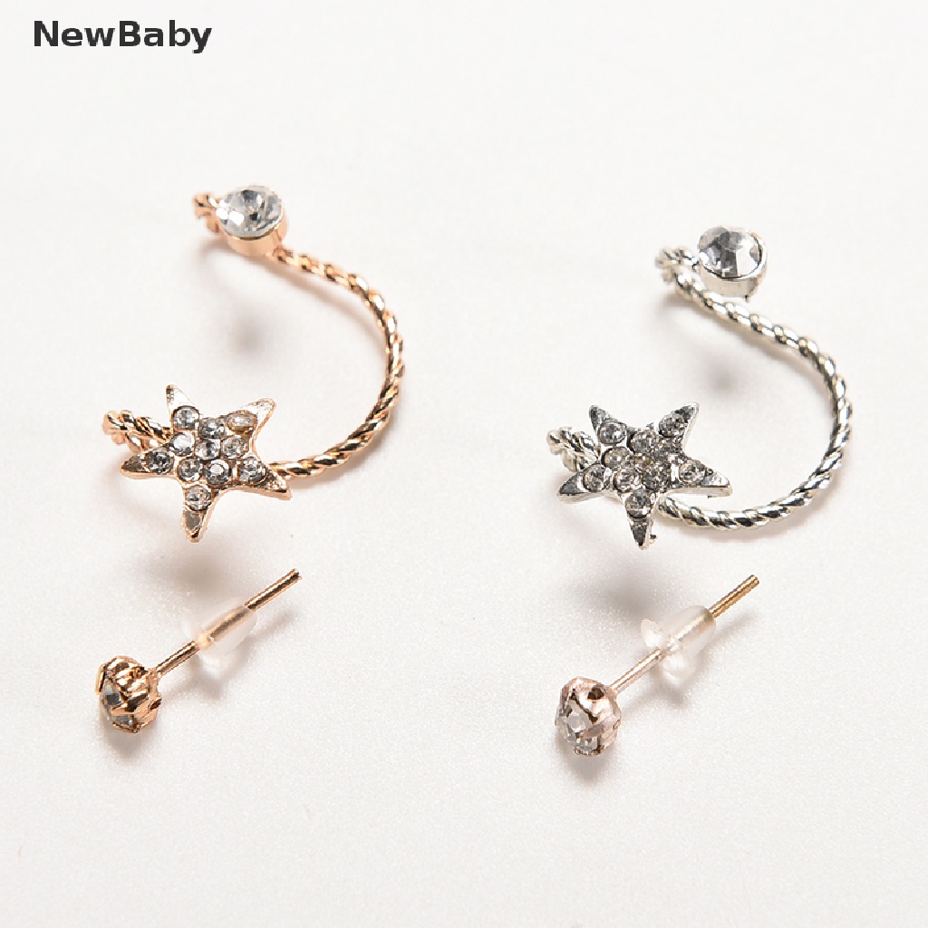 NewBaby Women Fashion Sparkling Crystal Pentagram Ear Clip Trendy Ear Cuffs Stud Earings ID