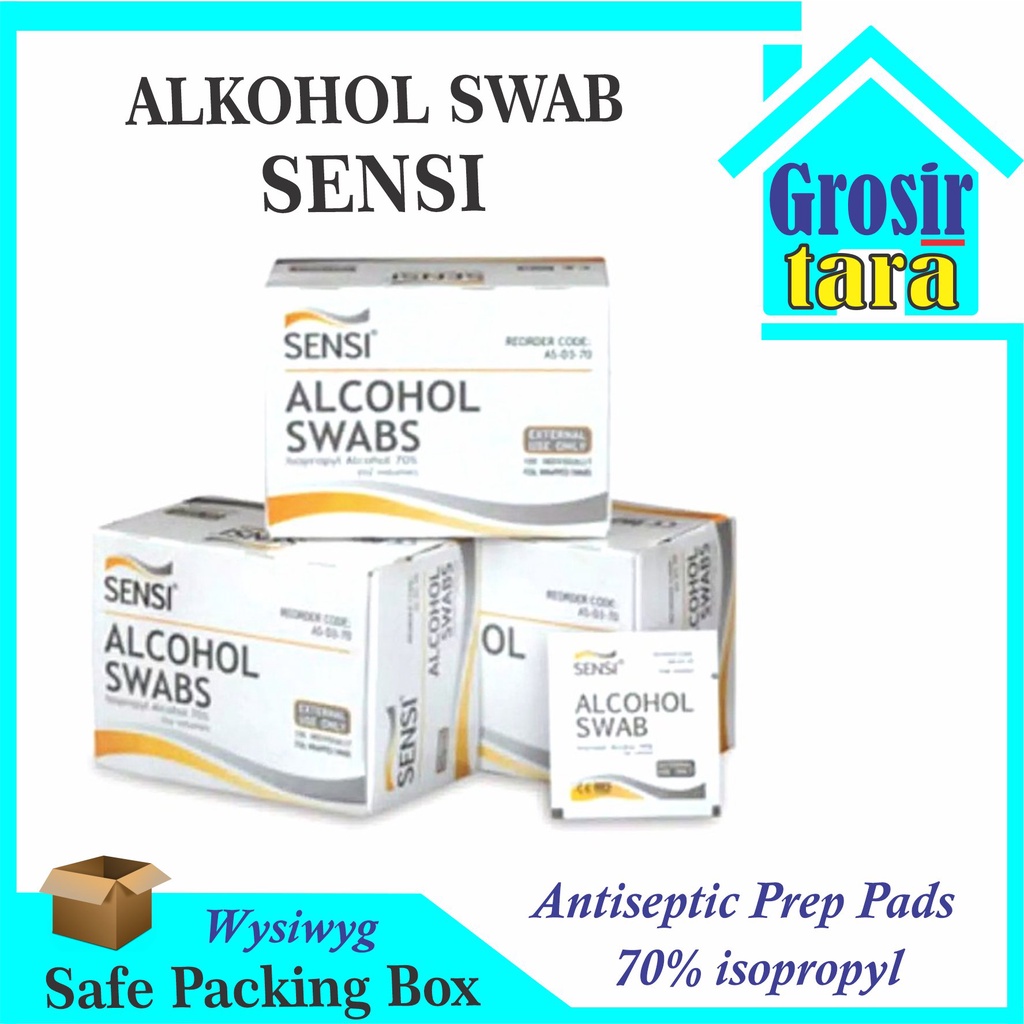 Alkohol Swab SENSI Alkohol Tissu PREMIUM Swabs BOX isi 100 PCS