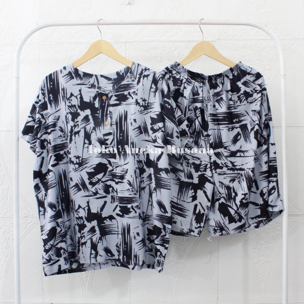 Setelan Baju Tidur Piyama Pendek Motif Daun Warna Bahan Rayon-Motif 03