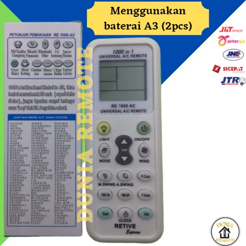 Remot / Remote AC UNIVERSAL SEMUA MEREK AC 1000 IN 1 RETIVE 1000 AC