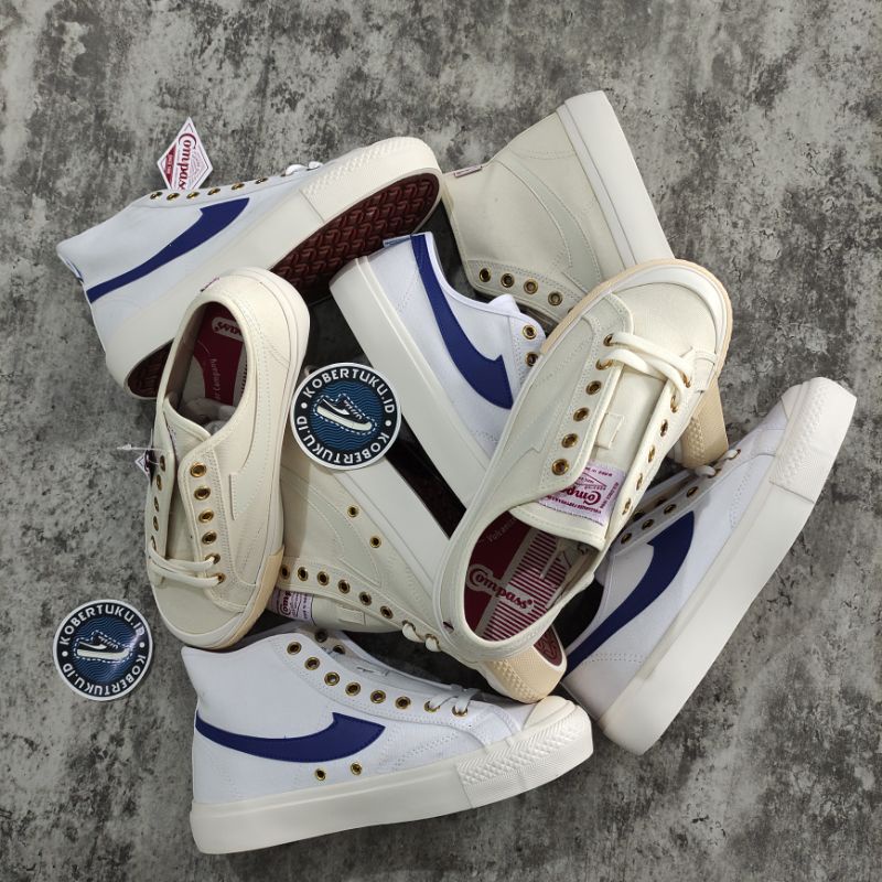 Sepatu Compass Gazelle Low High Cream & White Blue