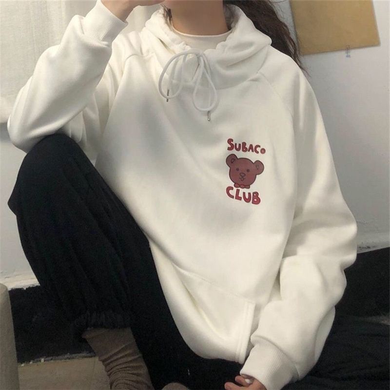 (S - 6XL) Hoodie Korean Cute Bear SUBACO CLUB SWEET BEAR BIG SIZE S M L XL XXL 3XL 4XL 5XL 6XL Jaket Jumper Kawaii KOALA NOM NOM OVERSIZE Korean Harajuku BIGSIZE Unisex Cream Muda Hitam Putih