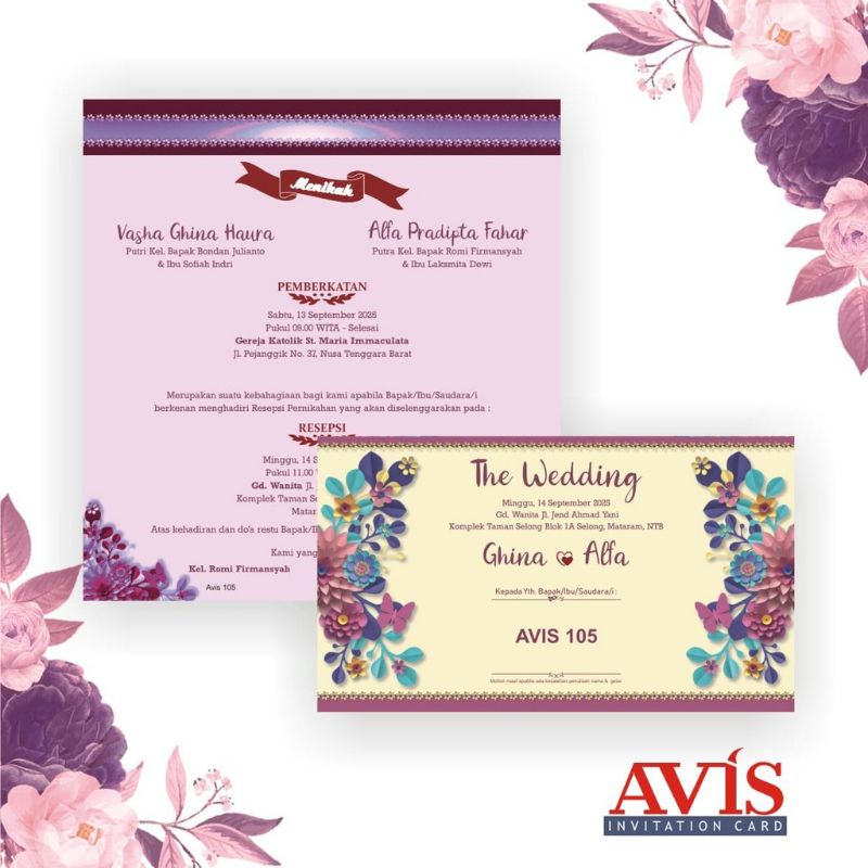 (CETAK) Undangan Pernikahan Murah, Elegant, Unik, Cantik (AVIS 105)