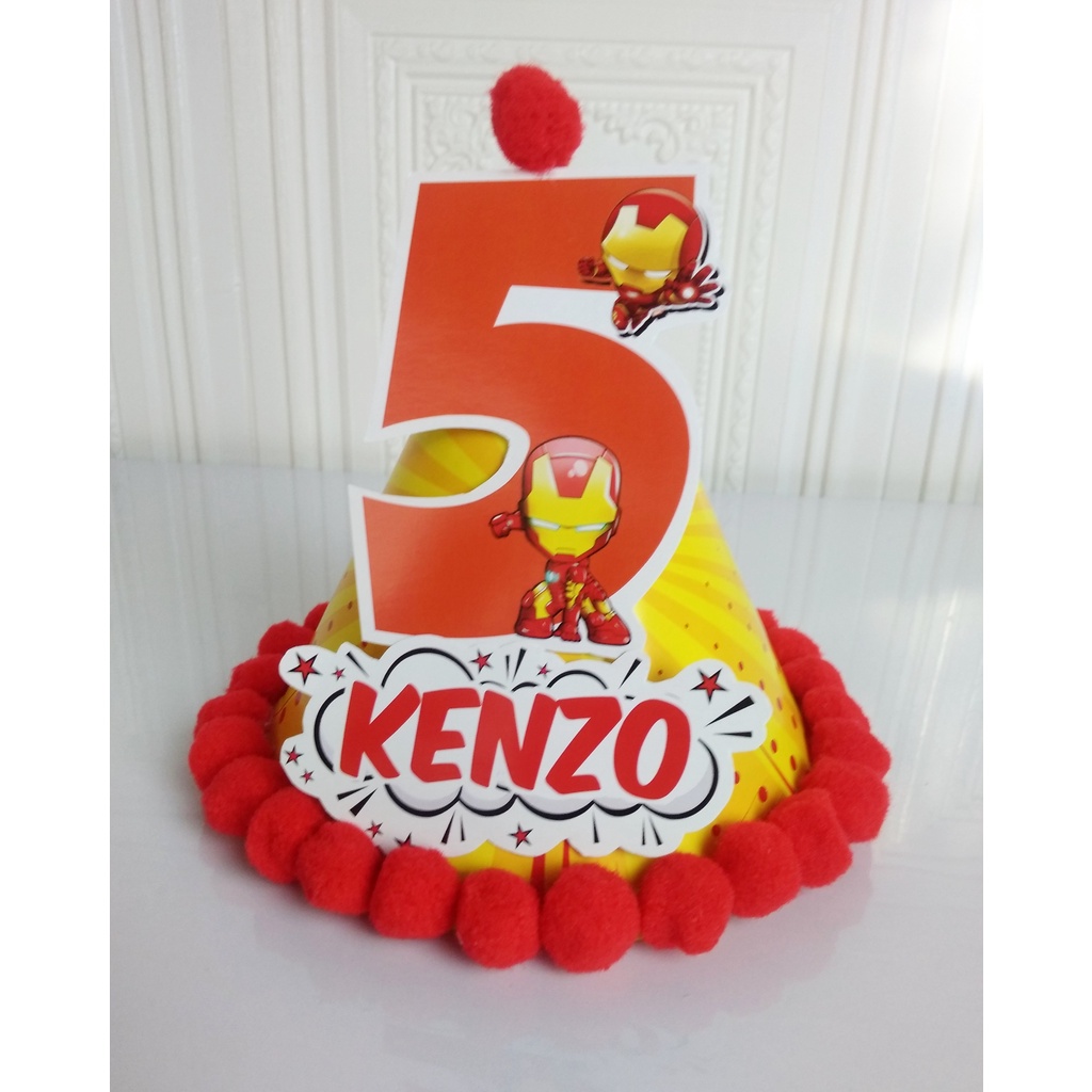 topi spesial iron man / topi ultah spesial iron man / topi kerucut iron man / topi ultah kerucut iro