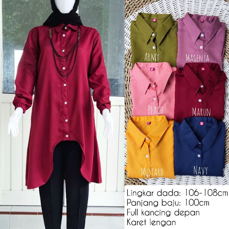 TM 12- COD Kemeja tunik busui wanita remaja cewek XL ld 106-108 cm panjang murah jumbo kancing depan