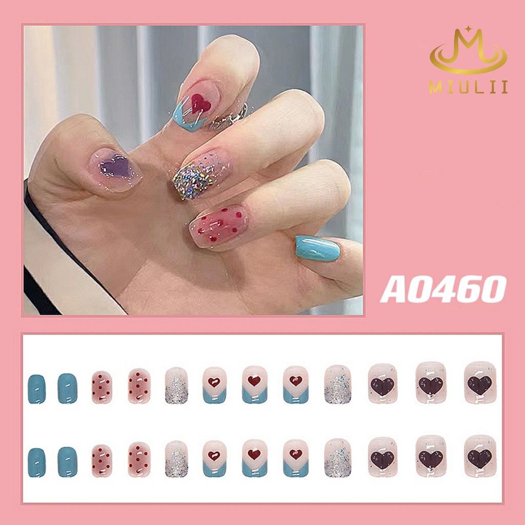 MIULII / KUKU PALSU  A0460  / 24PCS / 3D / NAIL ART / PREMIUM / CUTE / BIRU / FREE LEM JELLY / KUTEK