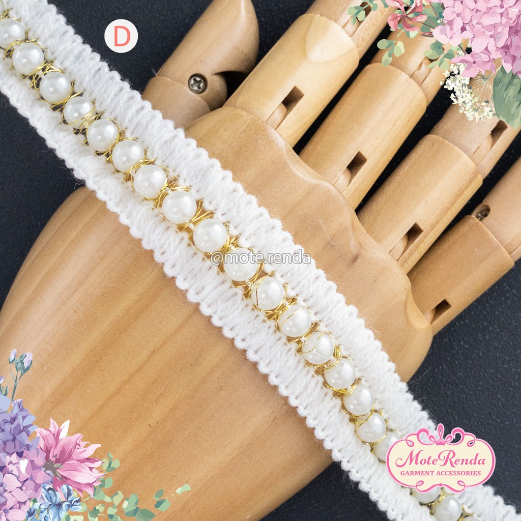 Renda mutiara, lebar 1.5 - 2.5cm (harga per 50cm) kode 5PMA