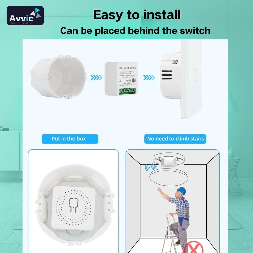 SMATRUL Mini Two Way Smart Switch WiFi DIY Module 16A Saklar Pintar Tuya Supports Google Home Alexa