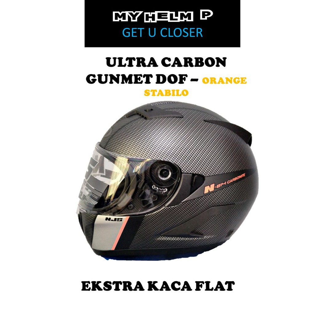 HELM NJS SHADOW MOTIF 814 FULL FACE FULL KNOCKDOWN EXTRA KACA WARNA BLACK MET ORANGE FLUO