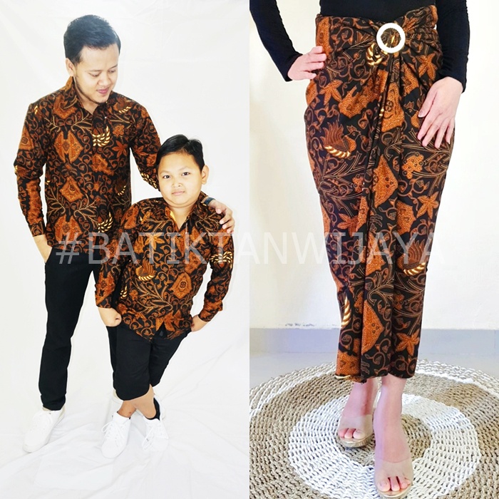 Batik Couple Keluarga Ayah Ibu Anak Laki 1-14 Tahun Ayah Anak Laki Kemeja Ibu Rok Lilit Motif Wahyu 