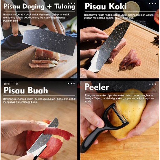 [ ABJ ] Pisau dapur J13 Isi 5pcs warna Hitam