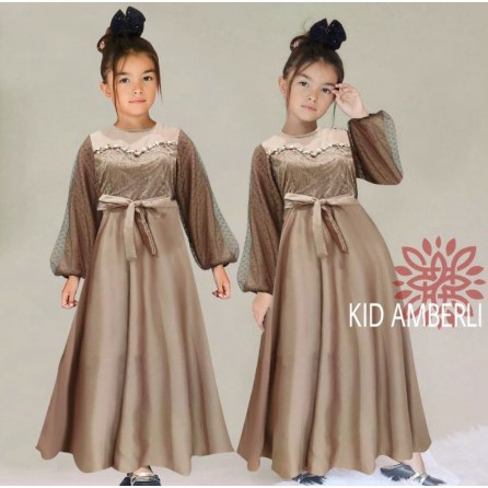 GAMIS AMBERLI - DRESS MUSLIM ANAK PEREMPUAN BRUKAT TILE MUTIARA IMPORT FASHION LONG DRESS MODEL TERB