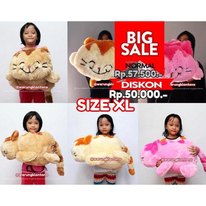 Boneka Kucing Lying Cat Besar Lucu Berkualitas - Merah Muda