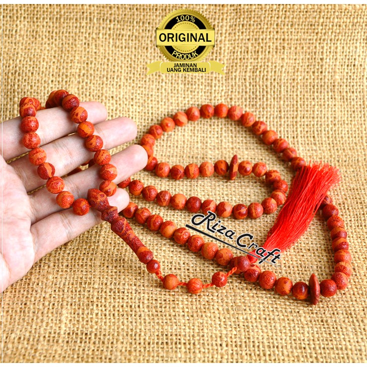 Tasbih Batu Akik Marjan Merah Red Coral ASLI Original Alam Natural 99 Butir by Riza Craft