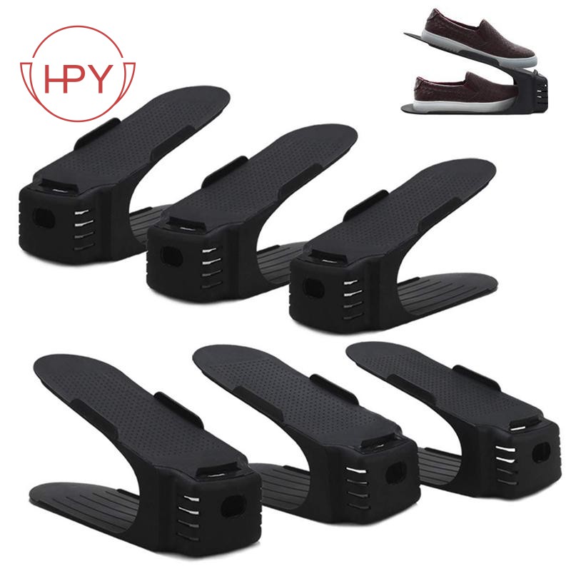 Shoe Slots Space Saver Double Storage Rack Holder Set Of 6 Black Shopee Indonesia