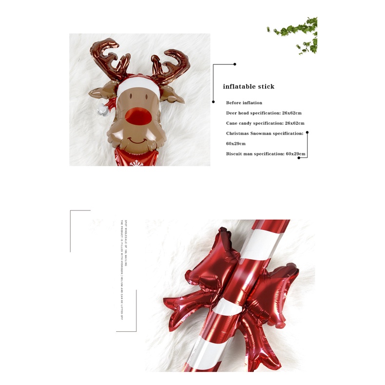 [24 Inch Aluminum Foil Christmas Inflatable Stick Handheld Balloon] [Cane Candy Elk Head Gingerbread Man Snowman Birthday Party Banquet Supplies]