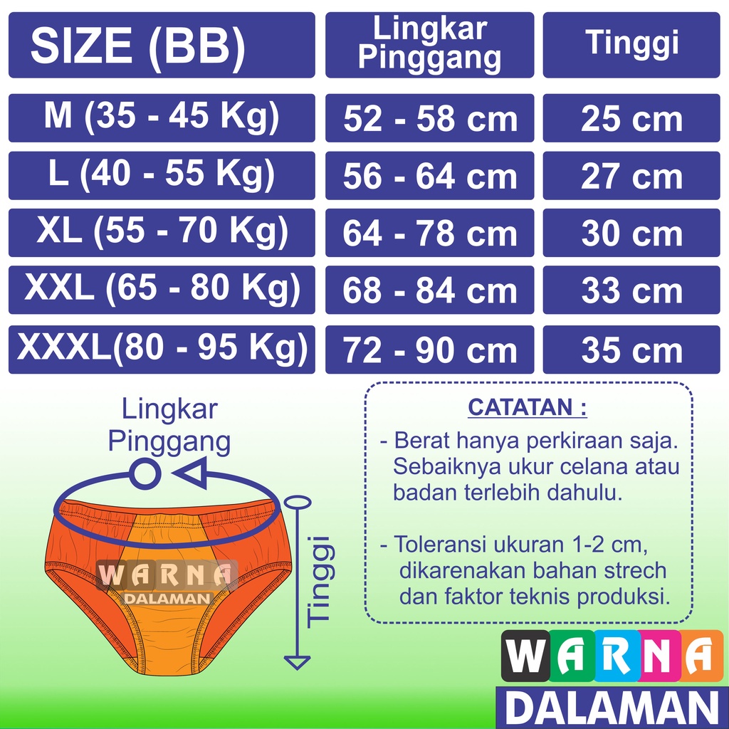 3 Pcs Celana Dalam Boxer Pria Bahan Katun Lembut WARNA DALAMAN