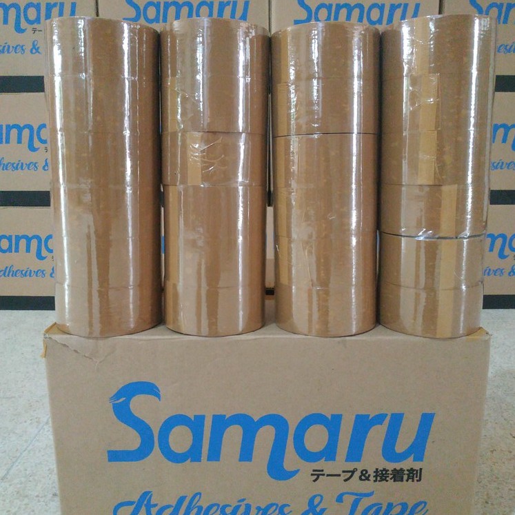 

Lakban Samaru OPP Tape Solasi Bening Coklat 6 pcs 45 mm x 90 yard Tebal Berkualitas Bisa Cod