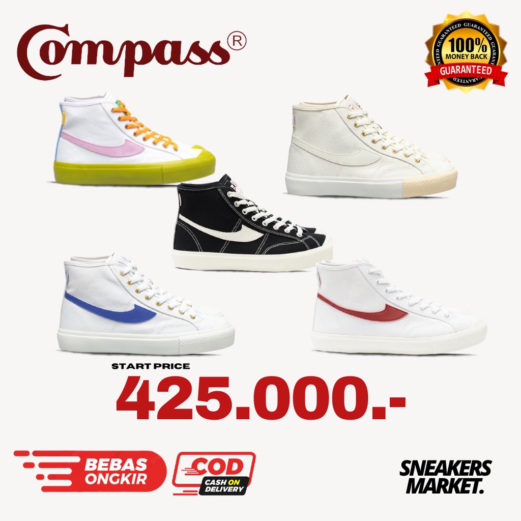 Jual Compass Gazelle Hi Black White White Red White Blue Cream Matcha White [free Tali