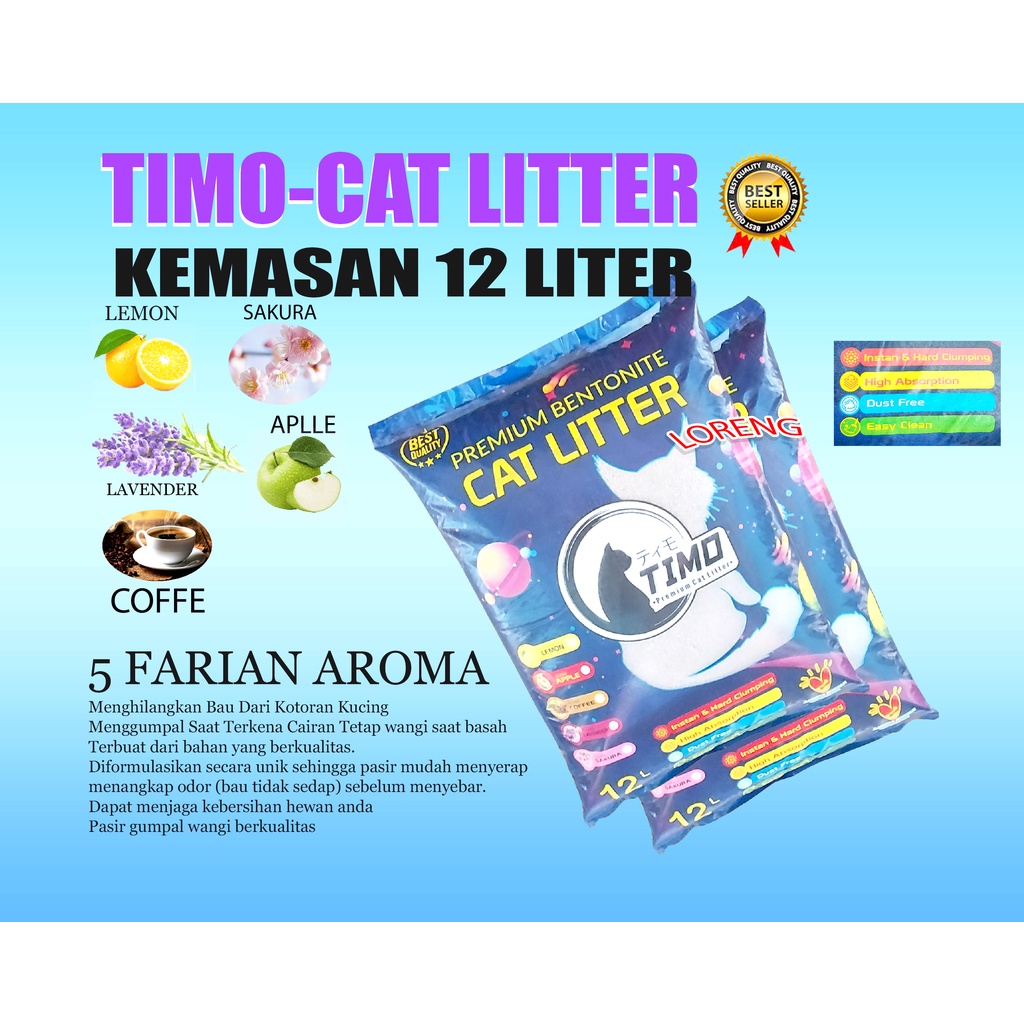 12 LITER PASIR GUMPAL WANGI TIMO-AROMA-PASIR WANGI -PASIR KUCING-