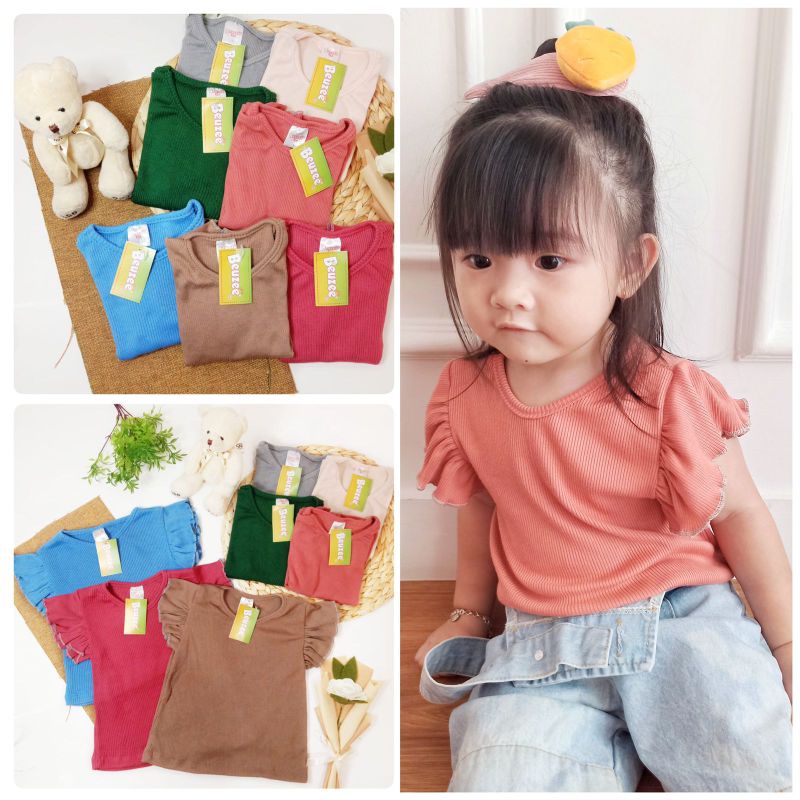 Atasan Anak Perempuan Blouse Ruffle Tee Katun Rib Baju Anak Perempuan Lucu Beuzee