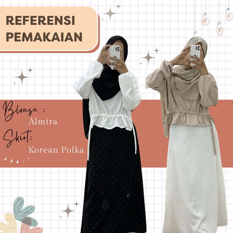 Korean Skirt Polka dan Florist • Rok korea nyaman jatuh