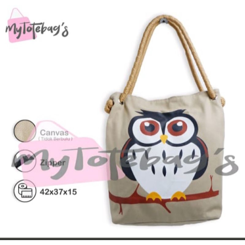 Tote bag kanvas owl/Tote bag wanita/tas wanita