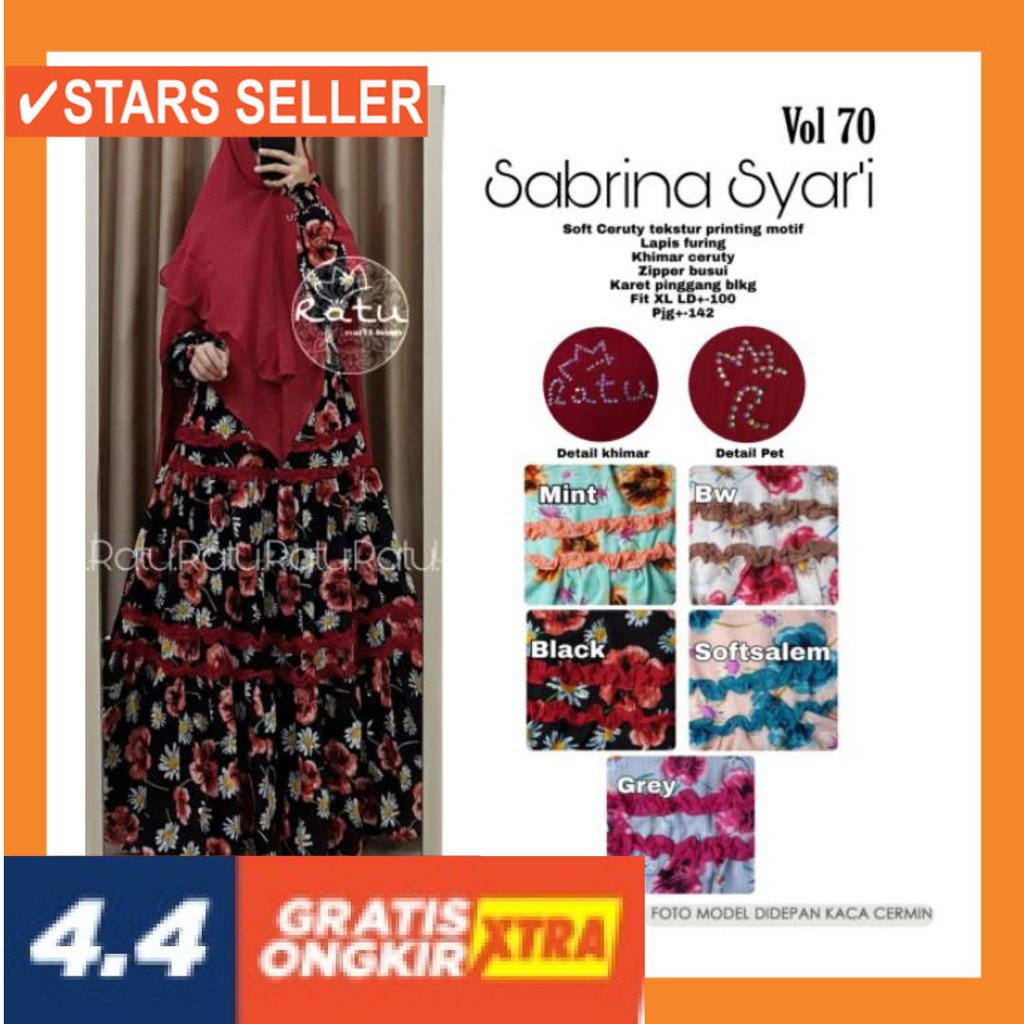 GAMIS MEWAH CANTIK MURAH BAJU ATASAN SET SETELAN TUNIK / Sabrina Syari 70 by Ori Ratu "Setelan