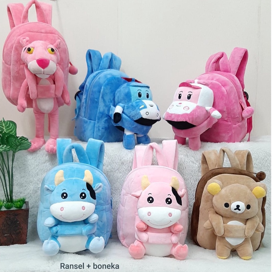 Toysopedia Tas Ransel Rilakuma Poli Amber cow Sapi/Backpack Anak Paud/Kado tas Anak/Tas Karakter Lucu/Tas Boneka