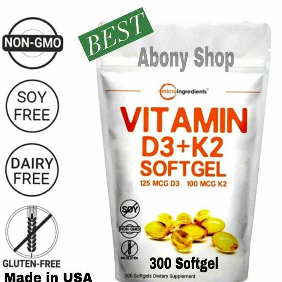Vitamin D3 5000 IU dan K2 100 mcg (MK7) Made in USA (300 softgel) Lc